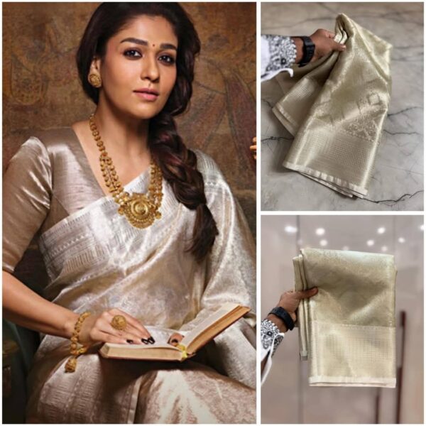 Nayanthara Inspired Silver Zari Sarees